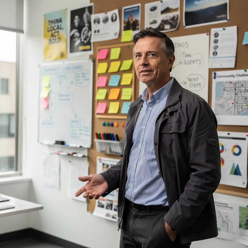 Diverse group of professionals discussing strategic solutions for regional issues in a modern office environment